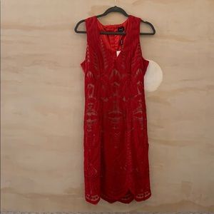 Red embroidered sleeveless dress